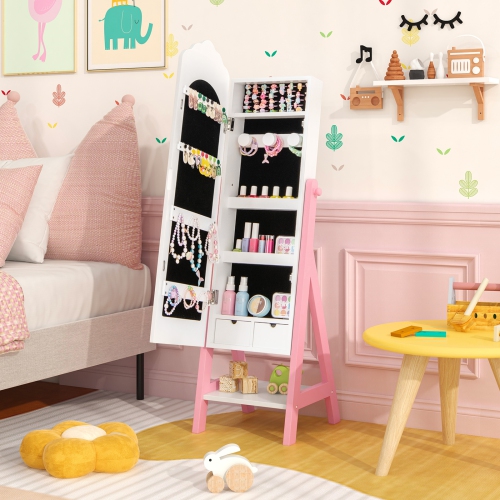 Children’s Vanity Table and Jewelry Cabinet Set with Full-Length Mirror