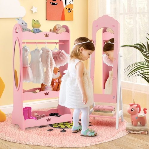 Children’s Vanity Table and Jewelry Cabinet Set with Full-Length Mirror