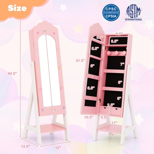 Children’s Vanity Table and Jewelry Cabinet Set with Full-Length Mirror