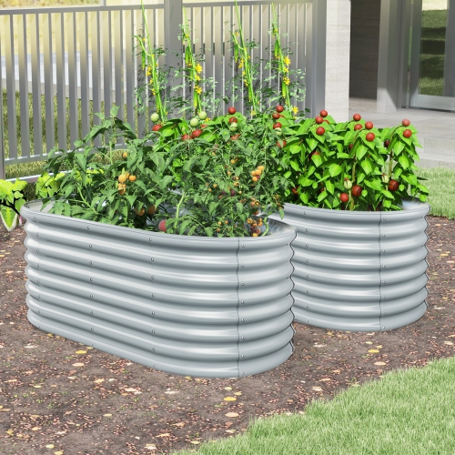 Lit de jardin ovale surélevé en métal avec fond ouvert pour planter à l'extérieur