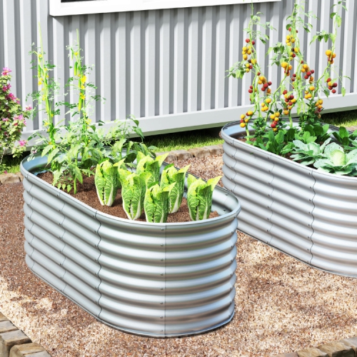 Lit de jardin ovale surélevé en métal avec fond ouvert pour planter à l'extérieur