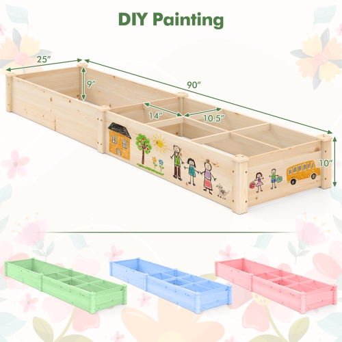 Jardinière surélevée en bois avec base ouverte, 2 jardinières et séparateur