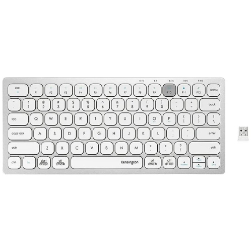 Refurbished Kensington Multi-Device Dual Bluetooth Wireless Compact Keyboard with Easy-Switch for up to 3 Devices - White & Silver K75504US