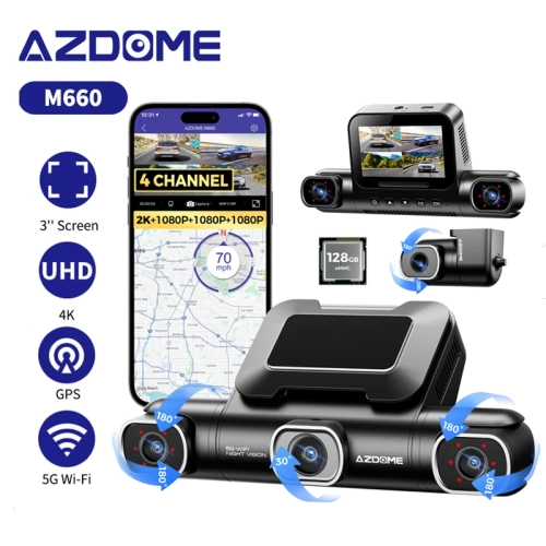 AZDOME M660 4CH 360° Dash Cam 5G WiFi GPS 2K/1080P 24H Parking Mode 128GB eMMC Built in Memory
