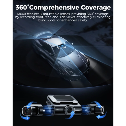 AZDOME M660 4CH 360° Dash Cam 5G WiFi GPS 2K/1080P 24H Parking Mode 128GB eMMC Built in Memory
