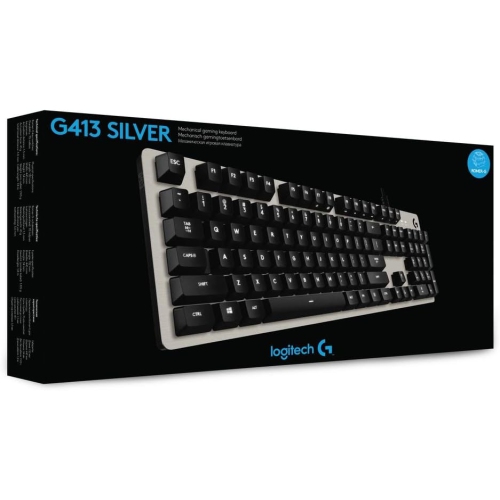 Remis à neuf - Clavier de jeu mécanique G413 de Logitech, commutateurs Romer-G - Avec fil - Argenté (920-008348)