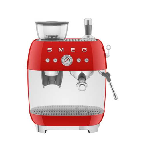 Open Box-Smeg Manual Espresso Coffee Machine with Frother & Coffee Grinder EGF03RDUS- Red