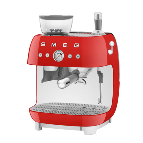 Open Box-Smeg Manual Espresso Coffee Machine with Frother & Coffee Grinder EGF03RDUS- Red