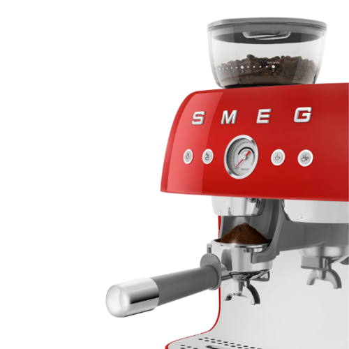 Open Box-Smeg Manual Espresso Coffee Machine with Frother & Coffee Grinder EGF03RDUS- Red