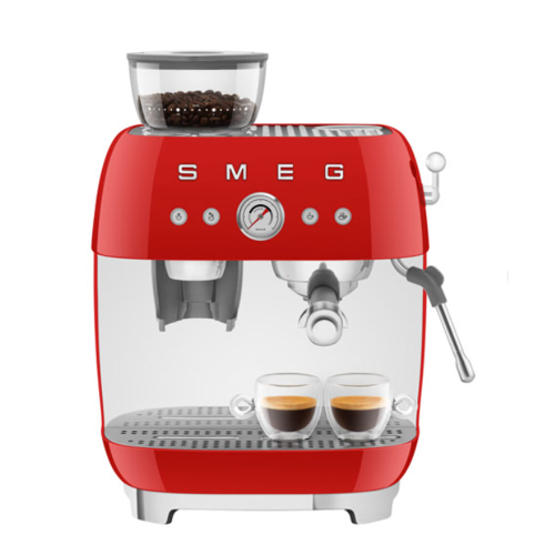 Open Box-Smeg Manual Espresso Coffee Machine with Frother & Coffee Grinder EGF03RDUS- Red