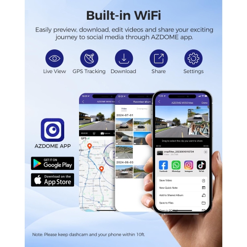 AZDOME M550 Max 4K 3 Channel Dash Cam, Dual STARVIS Sensors, 4K+2.5K+1080P Front and Rear Inside Triple Car Camera, Built-in WiFi GPS, 64GB Card