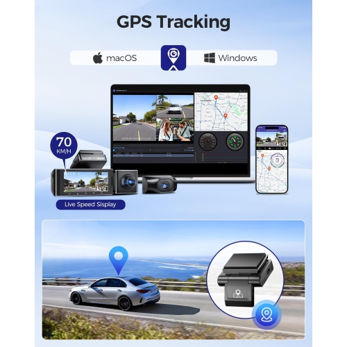 AZDOME M550 Max 4K 3 Channel Dash Cam, Dual STARVIS Sensors, 4K+2.5K+1080P Front and Rear Inside Triple Car Camera, Built-in WiFi GPS, 64GB Card