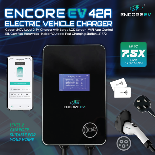 Chargeur de véhicule électrique Encore EV 42&nbsp;A, chargeur pour véhicule électrique Cobalt 240&nbsp;V de niveau 2 avec grand écran LCD, prise