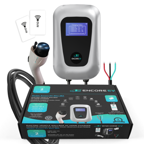 Encore EV 48A Electric Vehicle Charger, Silvi 240V Level 2 EV Charger with Large LCD Screen, WiFi App Control ETL Certified Hardwired, Indoor/Outdoor