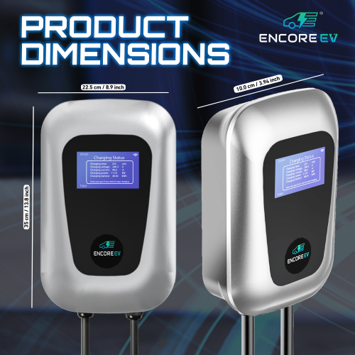 Encore EV 48A Electric Vehicle Charger, Silvi 240V Level 2 EV Charger with Large LCD Screen, WiFi App Control ETL Certified Hardwired, Indoor/Outdoor