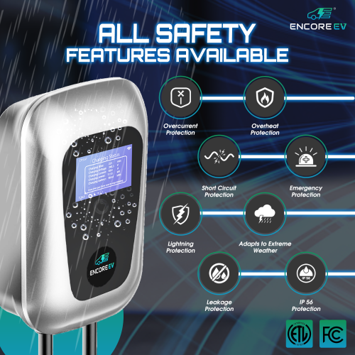 Encore EV 48A Electric Vehicle Charger, Silvi 240V Level 2 EV Charger with Large LCD Screen, WiFi App Control ETL Certified Hardwired, Indoor/Outdoor