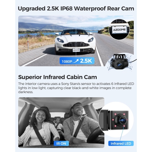 AZDOME M550 Pro 5G WiFi 3 Channel Dash Cam Built-in GPS, with 64GB Card, 2.5K+1080P+1080P , IR Night Vision