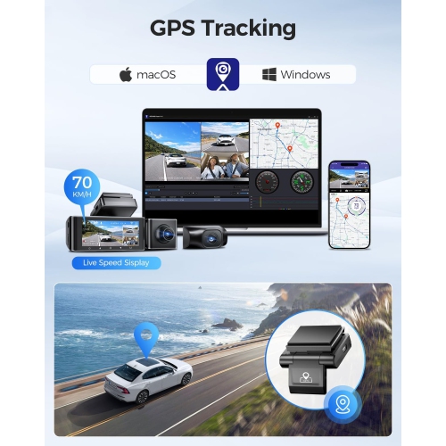 AZDOME M550 Pro 5G WiFi 3 Channel Dash Cam Built-in GPS, with 64GB Card, 2.5K+1080P+1080P , IR Night Vision