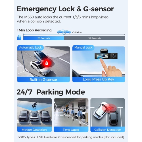 AZDOME M550 Pro 5G WiFi 3 Channel Dash Cam Built-in GPS, with 64GB Card, 2.5K+1080P+1080P , IR Night Vision