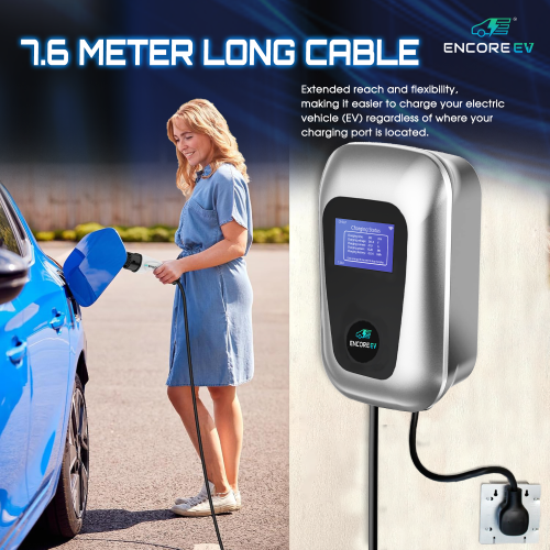 Encore EV 42A Electric Vehicle Charger, Silvi 240V Level 2 EV Charger with Large LCD Screen, WiFi App Control ETL Certified NEMA 14-50 plug,
