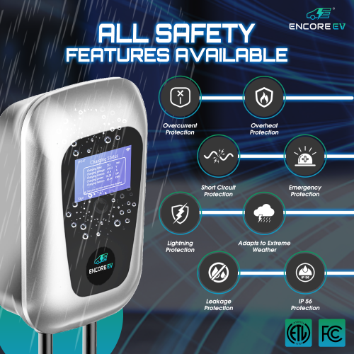 Encore EV 42A Electric Vehicle Charger, Silvi 240V Level 2 EV Charger with Large LCD Screen, WiFi App Control ETL Certified NEMA 14-50 plug,