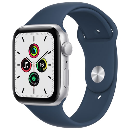 Refurbished - Apple Watch SE (GPS) 44mm Silver Aluminum Case with Abyss Blue Sport Band (2021)