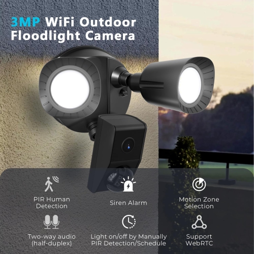 ZAFRO Floodlight Camera, Motion Sensor Outdoor Lights, 1650LM LED, 2K HD Outdoor Security Camera, Two-Way Audio,120° Wide View, Waterproof, 110dB