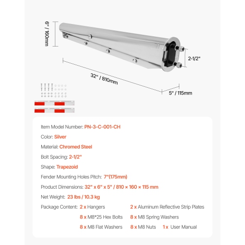 VEVOR 1 Pair Chrome Straight Spring Loaded Mud Flap Hangers, 2-1/2" Bolt Spacing Mudflap Hangers, Heavy Duty Semi Truck Mud Flap Hanger Set with