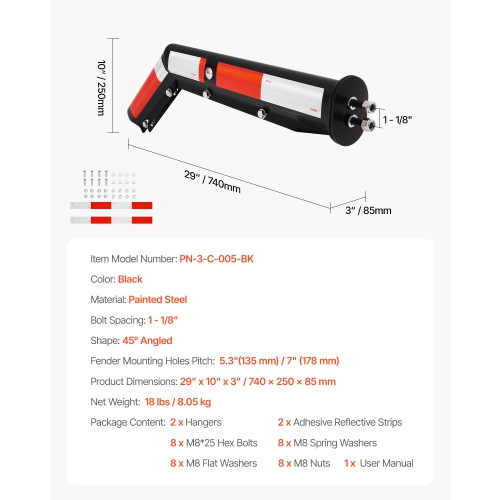 VEVOR 1 Pair Angled Spring Loaded Mud Flap Hangers, 1-1/8" Bolt Spacing Mudflap Hangers for Semi Trucks, Heavy Duty Semi Truck Mud Flap Hanger Set