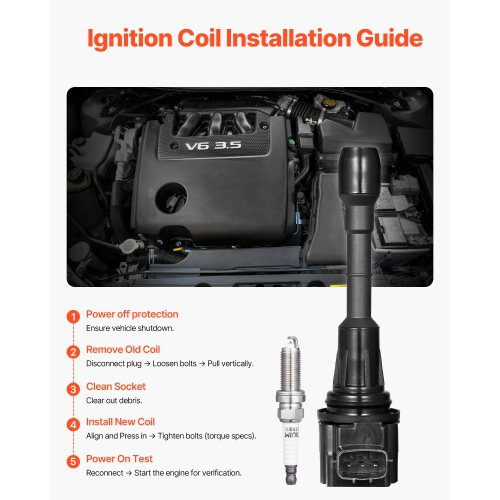 VEVOR Set of 6 Ignition Coil Pack and Spark Plugs, Compatible with Nissan Murano Maxima Pathfinder 350Z Altima Quest Infiniti EX35 FX35 G25 G35 JX35