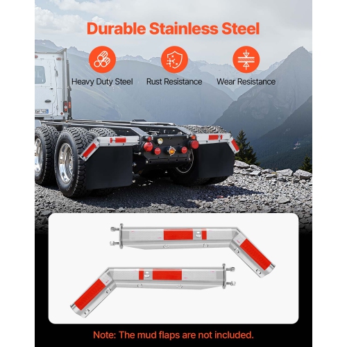 VEVOR 1 Pair Stainless Steel Angled Spring Loaded Mud Flap Hangers, 2-1/2" Bolt Spacing Mudflap Hangers, Heavy Duty Semi Truck Mud Flap Hanger Set
