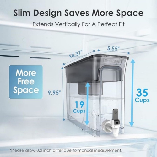 Distributeur de filtre à eau mince Waterdrop, grand format de 35 tasses, longue durée de vie de 200 gallons, durée de vie de 5 fois, réduit le