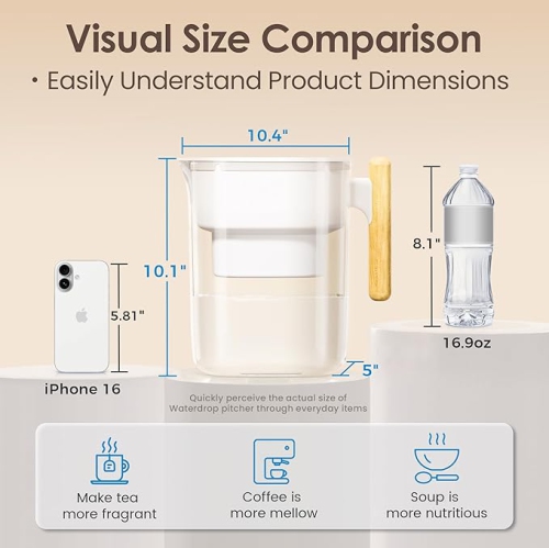 Pichet à filtre à eau longue durée Chubby de 200 gallons de 10 tasses avec 1 filtre, certifié NSF, 5 fois plus durable, réduit le SPFO,
