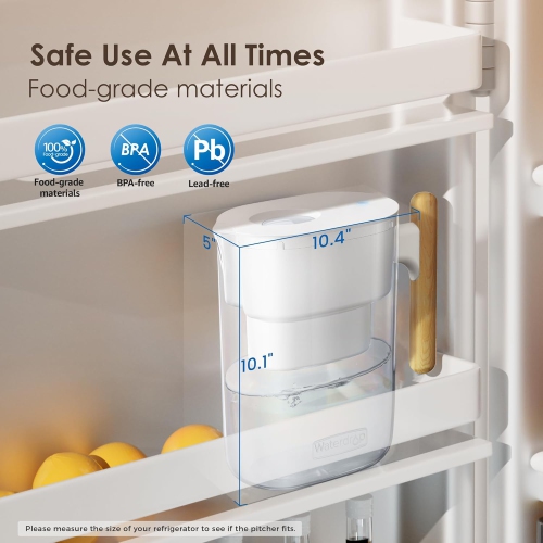 Pichet à filtre à eau longue durée Chubby de 200 gallons de 10 tasses avec 1 filtre, certifié NSF, 5 fois plus durable, réduit le SPFO,