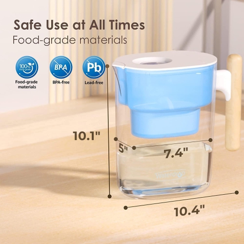Pichet à filtre à eau longue durée Chubby de 200 gallons de 10 tasses avec 1 filtre, certifié NSF, 5 fois plus durable, réduit le SPFO,