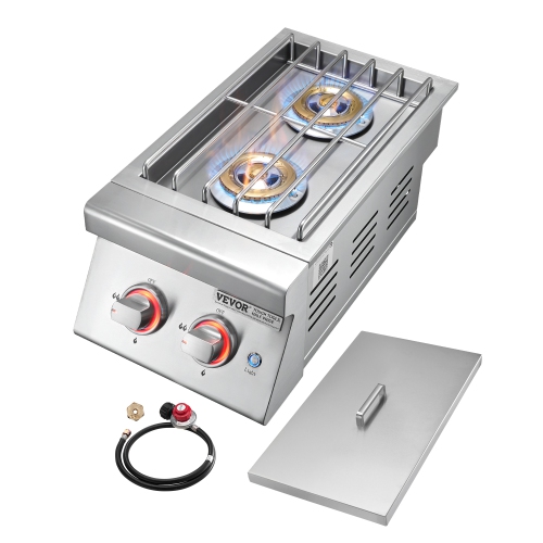 VEVOR 2 x 17,000BTU Double Grilling Side Burners, Liquid Propane Side Burner for Outdoor Kitchen, Convertible to Natural Gas, 304 Stainless Steel