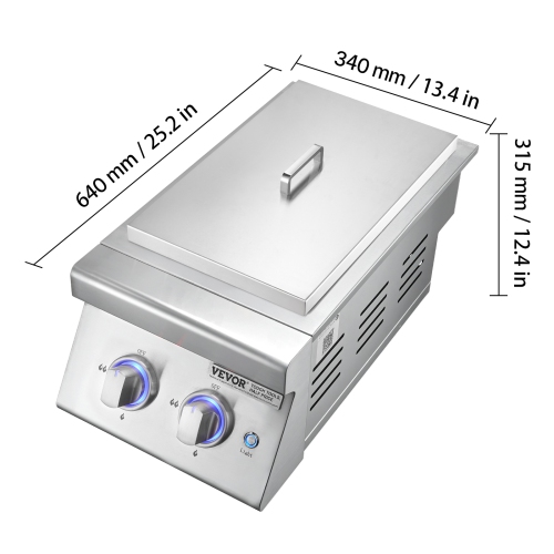 VEVOR 2 x 17,000BTU Double Grilling Side Burners, Liquid Propane Side Burner for Outdoor Kitchen, Convertible to Natural Gas, 304 Stainless Steel