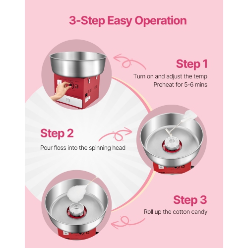VEVOR 1000W Electric Cotton Candy Machine, Commercial Candy Floss Maker with 20.5 in Stainless Steel Bowl, Sugar Scoop, and Drawer, Easy Home Use,