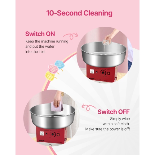 VEVOR 1000W Electric Cotton Candy Machine, Commercial Candy Floss Maker with 20.5 in Stainless Steel Bowl, Sugar Scoop, and Drawer, Easy Home Use,