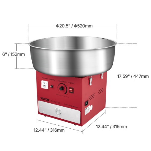 VEVOR 1000W Electric Cotton Candy Machine, Commercial Candy Floss Maker with 20.5 in Stainless Steel Bowl, Sugar Scoop, and Drawer, Easy Home Use,