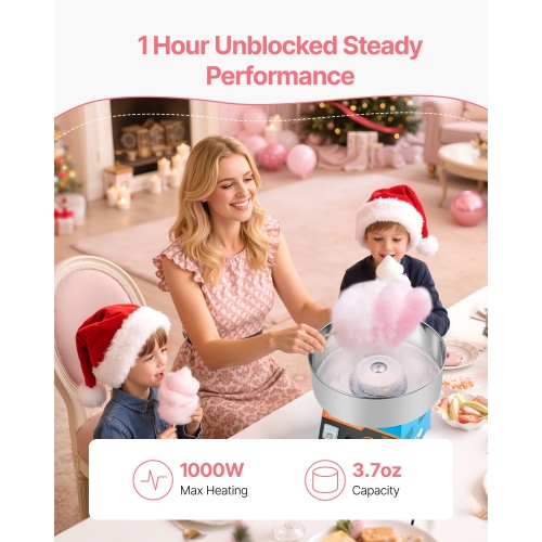 VEVOR 1000W Cotton Candy Machine Commercial, Electric Candy Floss Maker, Easy Use with 15 inch Stainless Steel Bowl and Sugar Scoop, Makes Hard Candy