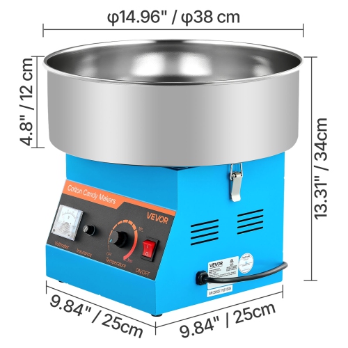 VEVOR 1000W Cotton Candy Machine Commercial, Electric Candy Floss Maker, Easy Use with 15 inch Stainless Steel Bowl and Sugar Scoop, Makes Hard Candy