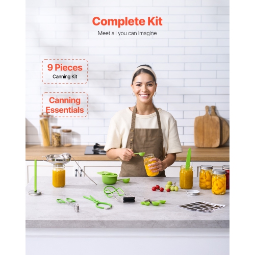 VEVOR 9 Pieces Canning Supplies Starter Kit, Stainless Steel Water Bath Canning Kit for Beginners, Canning Tools Set: Ladle, Measuring Spoon & Cup,
