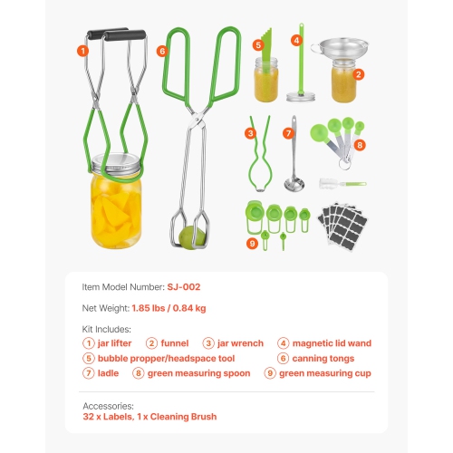 VEVOR 9 Pieces Canning Supplies Starter Kit, Stainless Steel Water Bath Canning Kit for Beginners, Canning Tools Set: Ladle, Measuring Spoon & Cup,