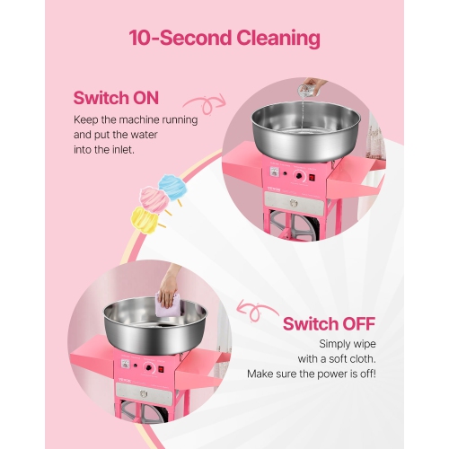 VEVOR 1000W Electric Cotton Candy Machine with Cart, Commercial Candy Floss Maker with 20.5 in Stainless Steel Bowl, Sugar Scoop, and Drawer, Easy to