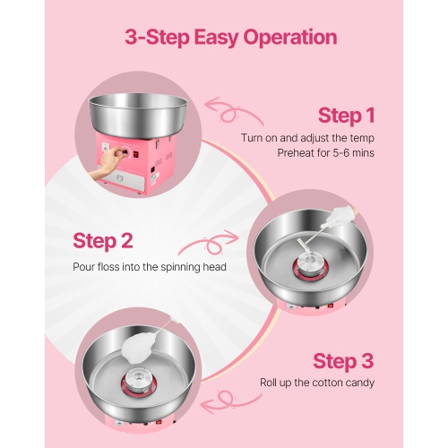 VEVOR 1000W Electric Cotton Candy Machine, Commercial Candy Floss Maker with 20.5 in Stainless Steel Bowl, Sugar Scoop, and Drawer, Easy Home Use,