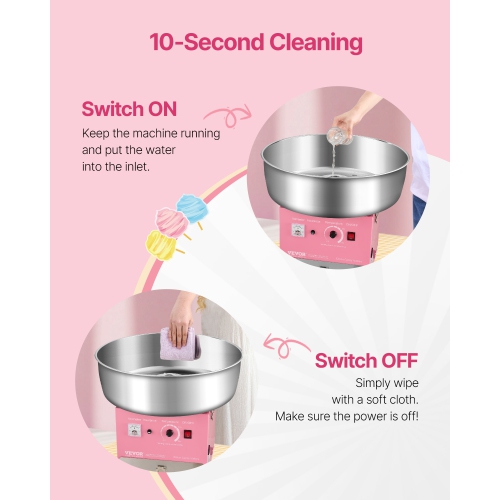 VEVOR 1000W Electric Cotton Candy Machine, Commercial Candy Floss Maker with 20.5 in Stainless Steel Bowl, Sugar Scoop, and Drawer, Easy Home Use,