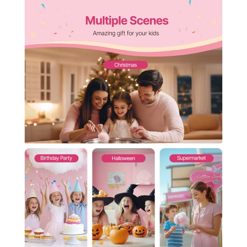 VEVOR 1000W Electric Cotton Candy Machine, Commercial Candy Floss Maker with 20.5 in Stainless Steel Bowl, Sugar Scoop, and Drawer, Easy Home Use,