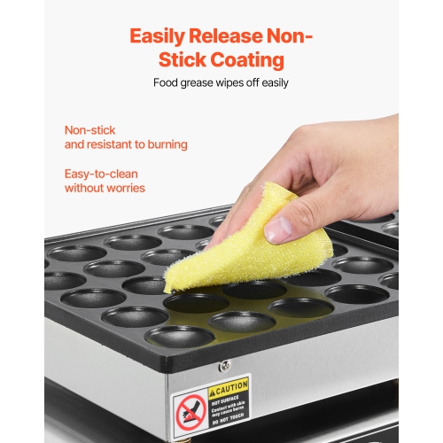 VEVOR 50PCS Mini Dutch Pancake Maker, Non-stick Stainless Steel Dorayaki Baker, 1800W Commercial Electric Poffertjes Grill Pan, Dual Temp & Time