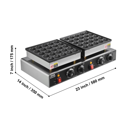 VEVOR 50PCS Mini Dutch Pancake Maker, Non-stick Stainless Steel Dorayaki Baker, 1800W Commercial Electric Poffertjes Grill Pan, Dual Temp & Time